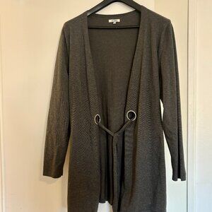Elegant Medium Gray Cardigan with Rhinestone embellishment